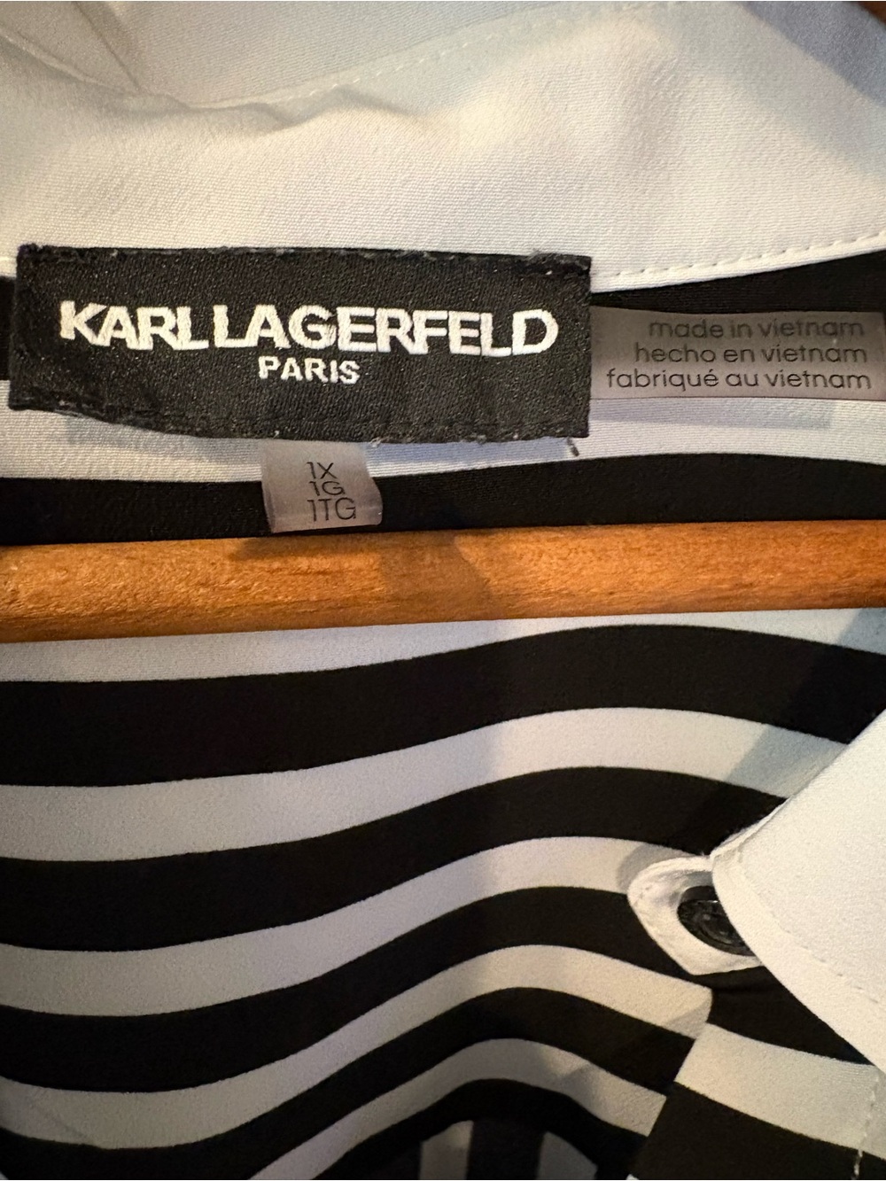 Karl Lagerfeld Black & White Striped Collared Button Shirt - Picture 2 of 3